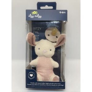 Baby Itzy Ritzy Bitzy Pal Bunny Pacifier & Cotton Lovey Plush Toy Pink 0-6 Mos
